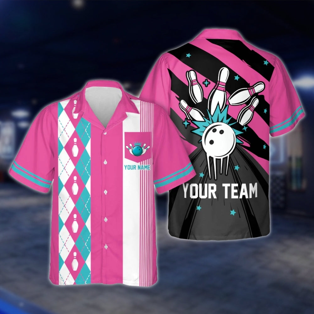 Custom Argyle Lime Black Retro Bowling Hawaiian Shirt For Men Women, Custom Retro Bowling Team Shirts BE0069