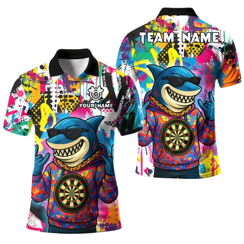 Funny Shark Graffiti Mens Personalized Darts Button Polo