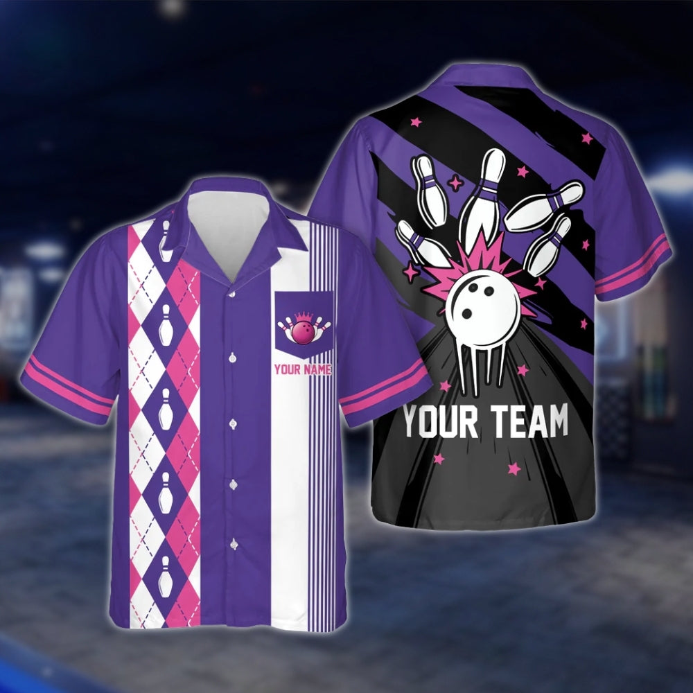 Custom Argyle Lime Black Retro Bowling Hawaiian Shirt For Men Women, Custom Retro Bowling Team Shirts BE0069
