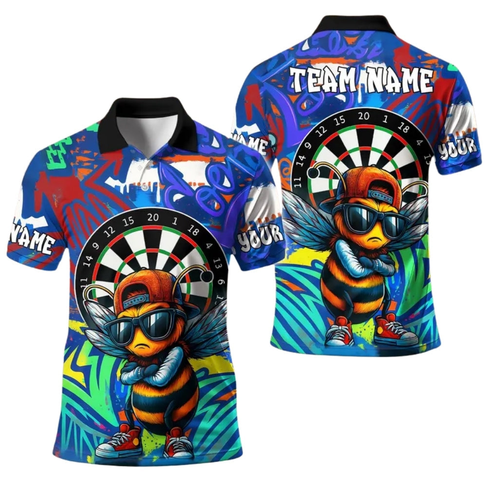 Graffiti Funny Bee Mens Personalized Darts Button Polo