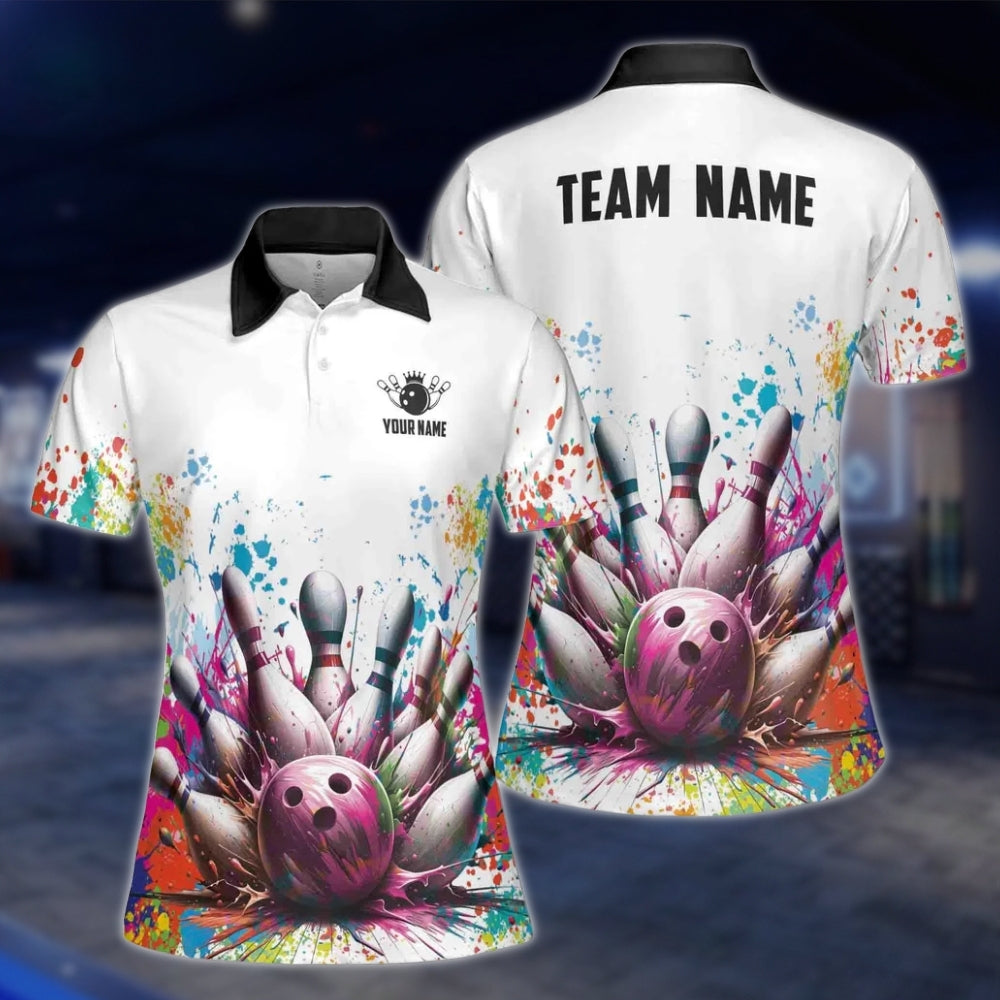 Custom Colorful Painted Womens Bowling Polo Shirt, Custom Team Bowling Shirts For Ladies BA0027