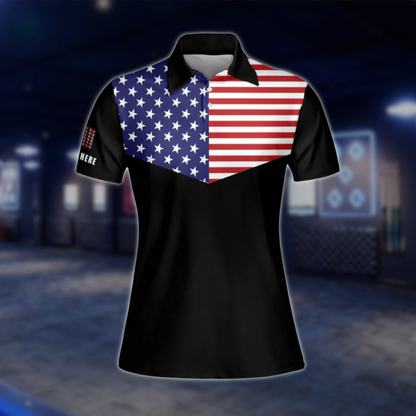 American Flag Custom Womens Bowling Polo Shirts, Custom Patriotic Bowling Shirts Ladies BW0151