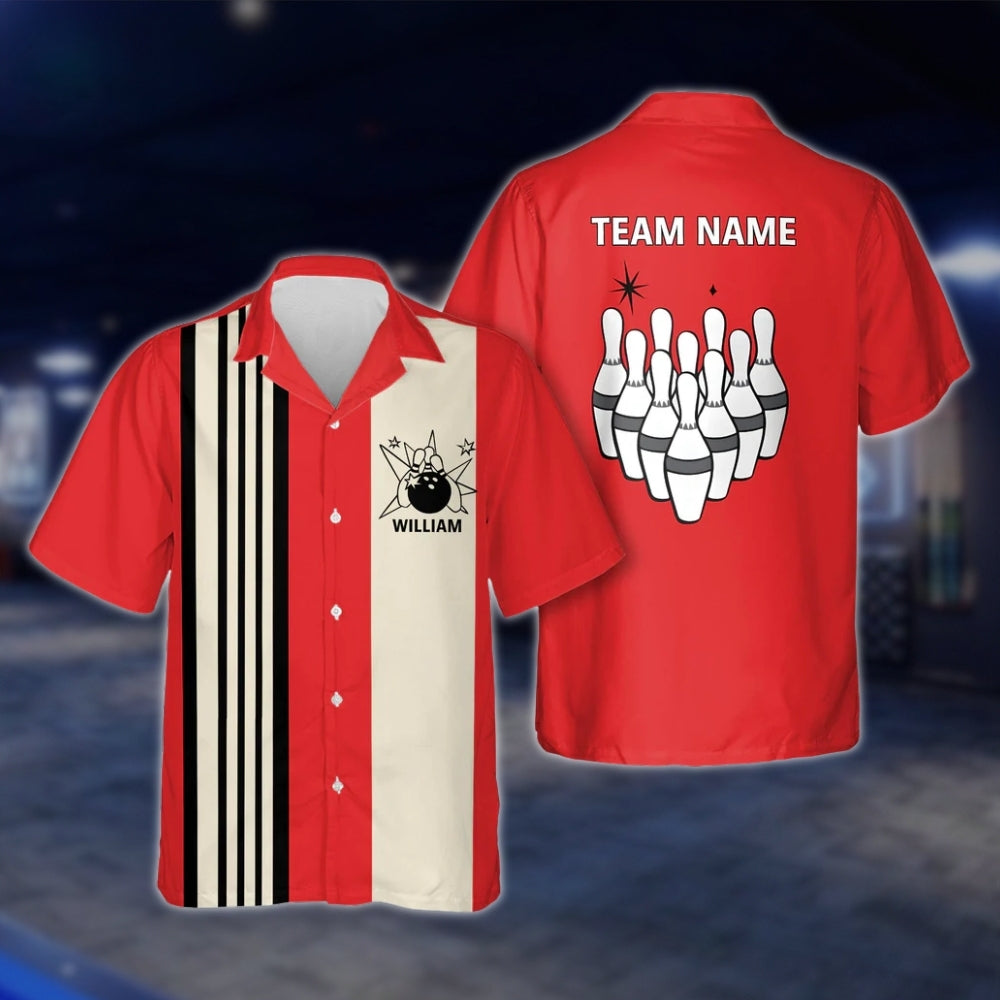 Custom Vintage Red Beige Bowling Hawaiian Shirt, Custom Vintage Bowling Team Shirt For Men Women BZ0017