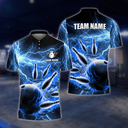 Personalized Thunder Lightning Red And BlackBowling Polo Shirt For Men, Custom Thunder Team Bowling Shirts BZ0739