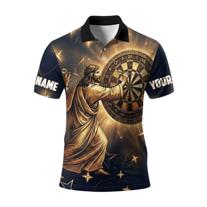 Jesus Gold Black Men Personalized Darts Button Polo