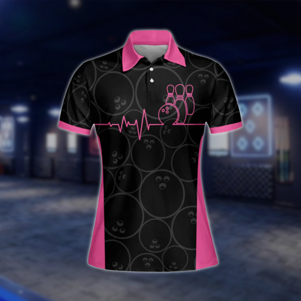Custom Women's Black And Pink Polo Bowling Team Shirts, Custom Team Bowling Shirt Womens BW0057