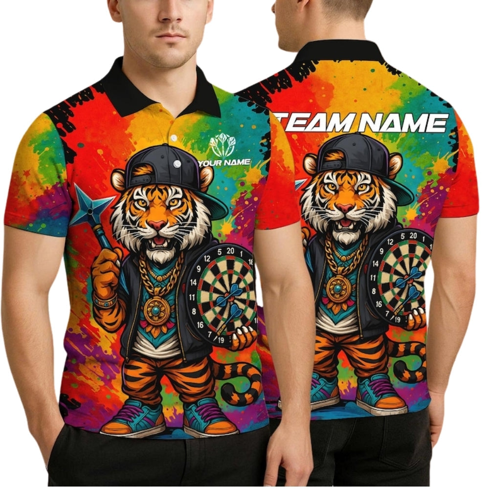 Tiger Colorful Men Personalized Darts Button Polo