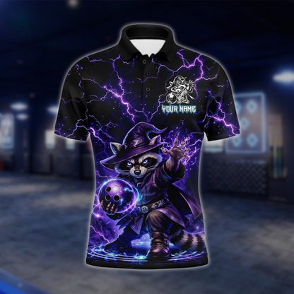 Personalized Raccoon Wizard Thunder Bowling Polo Shirt Men, Custom Raccoon Bowling Team Shirt BZ0939