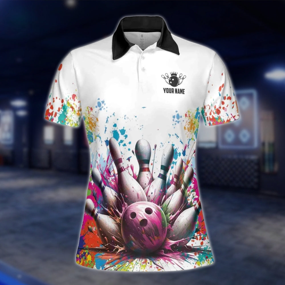 Custom Colorful Painted Womens Bowling Polo Shirt, Custom Team Bowling Shirts For Ladies BA0027