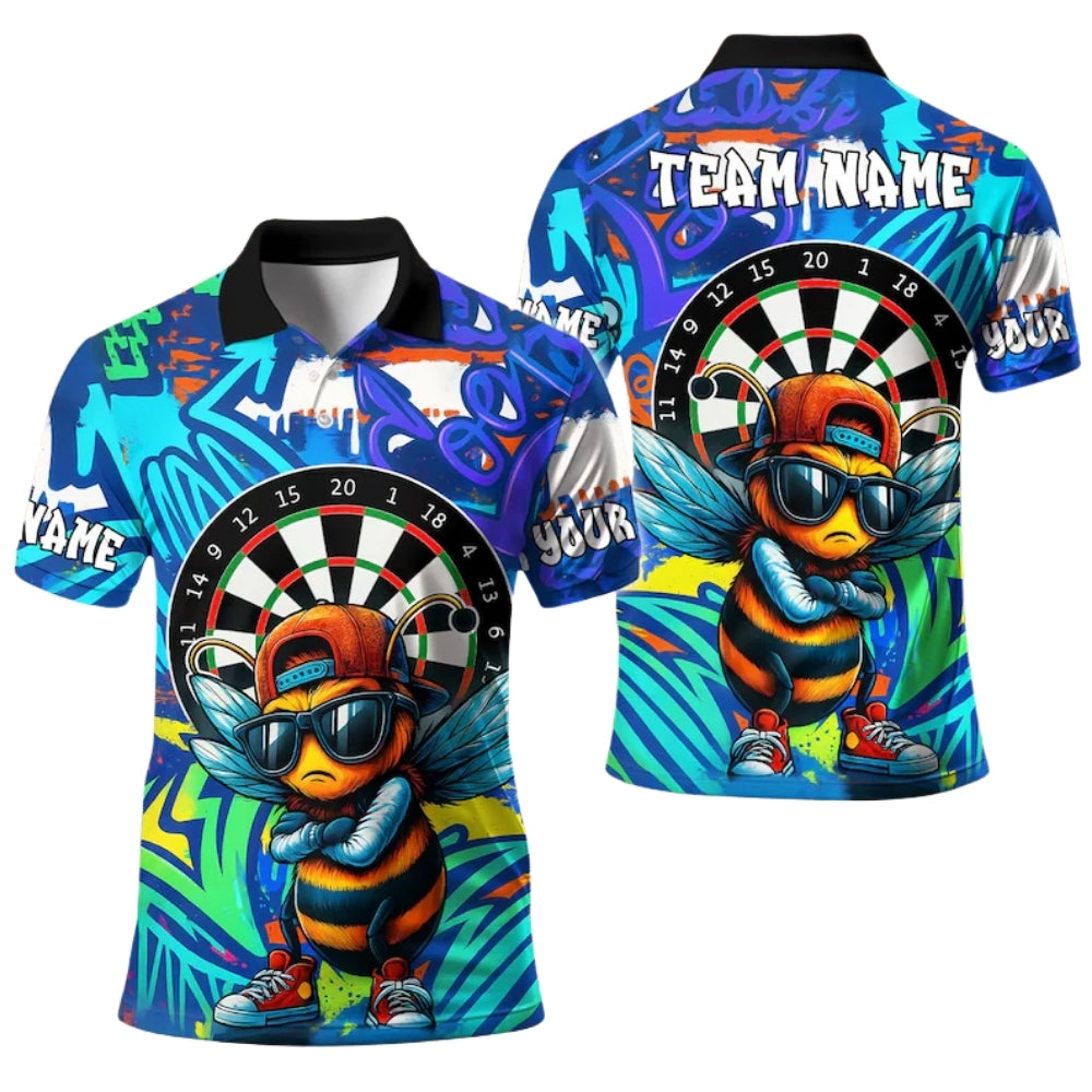 Graffiti Funny Bee Mens Personalized Darts Button Polo