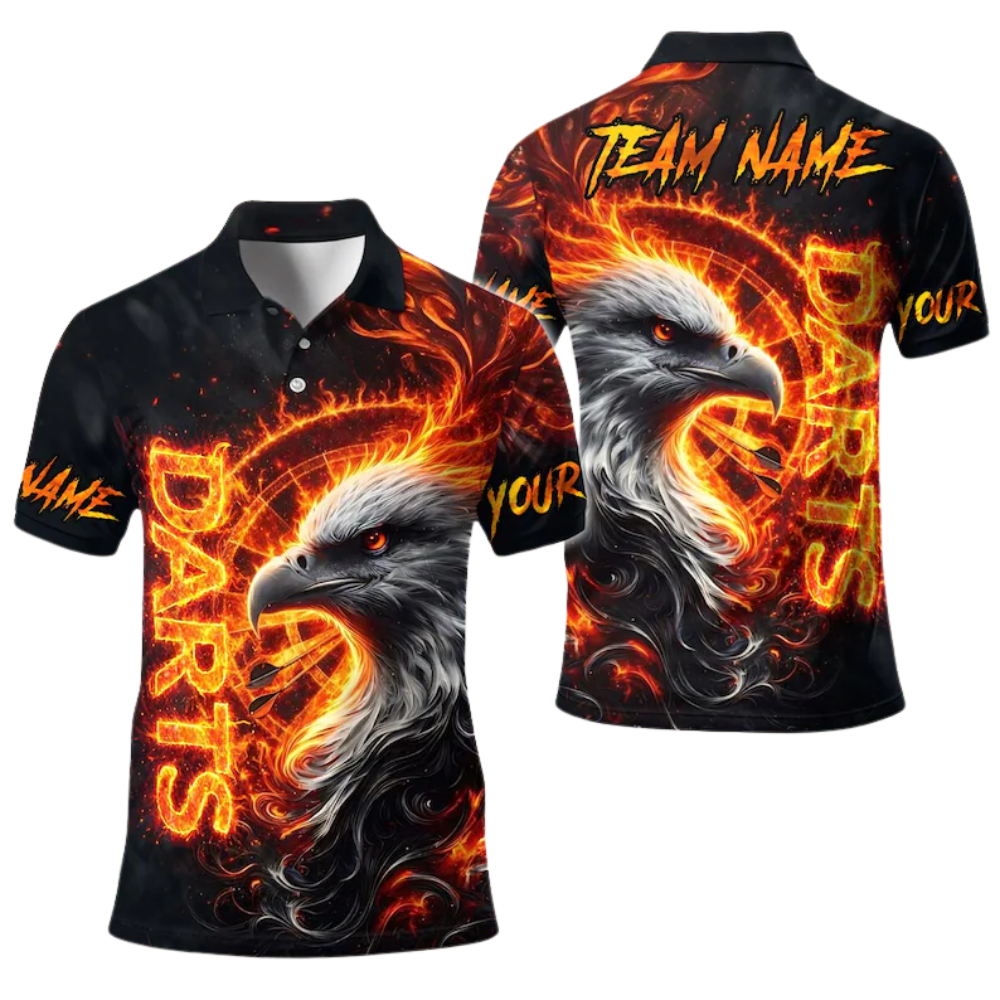 Eagle Blue Flame for Mens Personalized Darts Button Polo