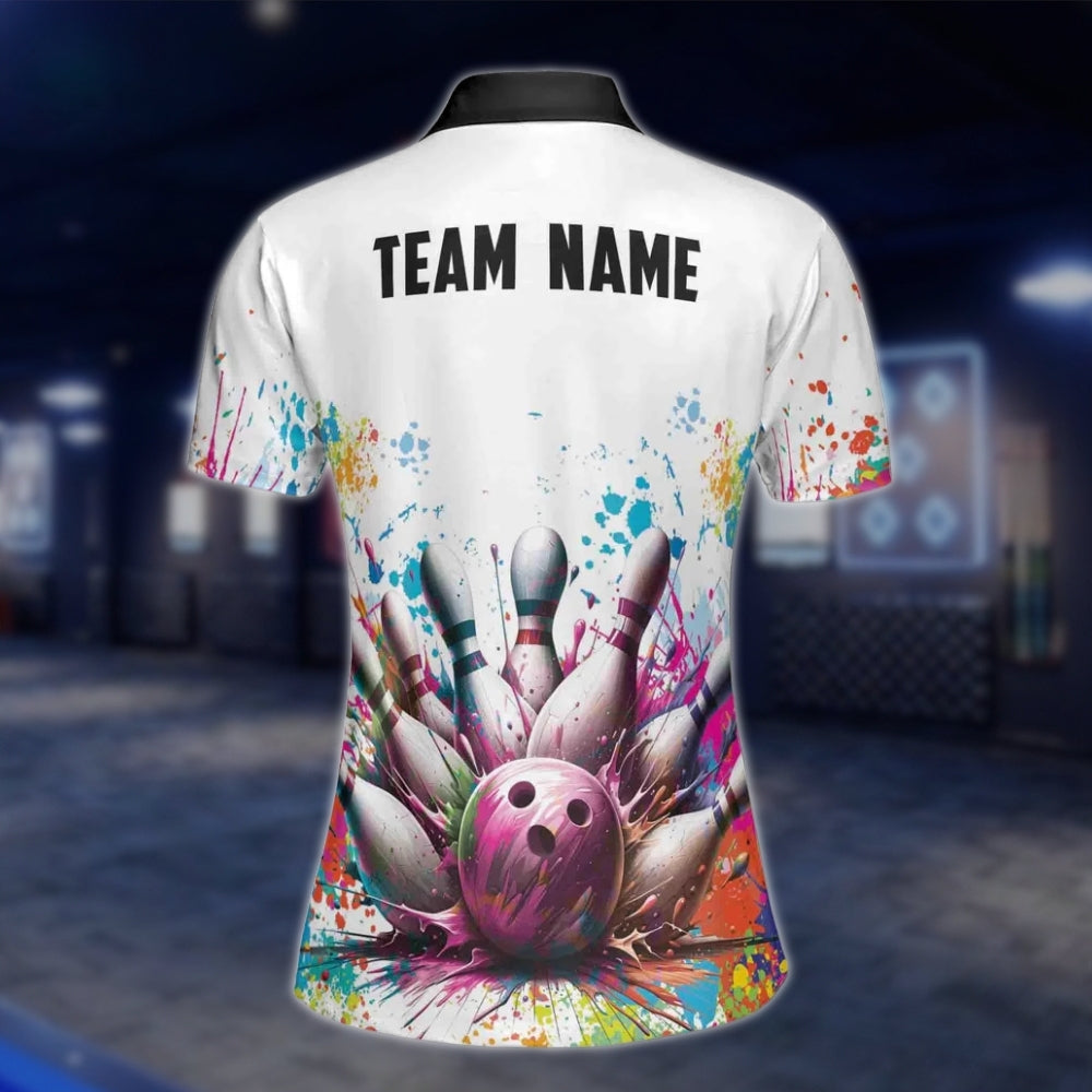 Custom Colorful Painted Womens Bowling Polo Shirt, Custom Team Bowling Shirts For Ladies BA0027