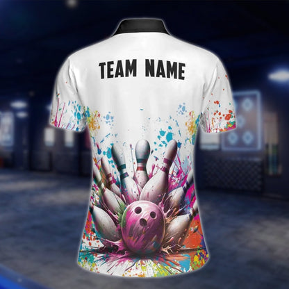 Custom Colorful Painted Womens Bowling Polo Shirt, Custom Team Bowling Shirts For Ladies BA0027