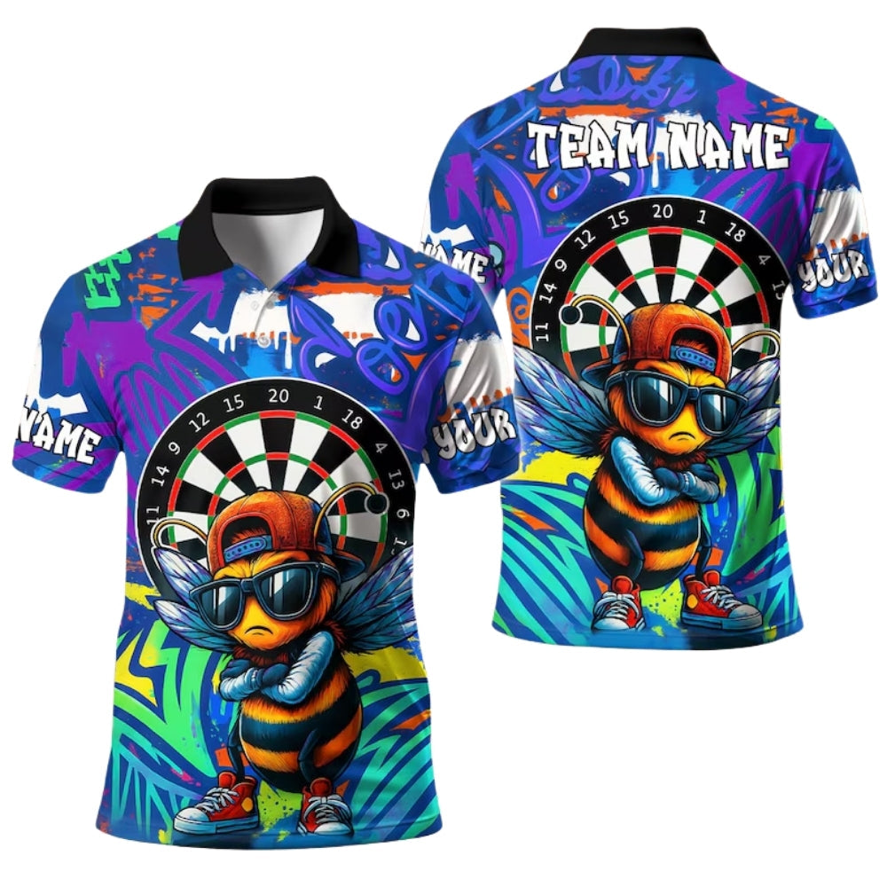 Graffiti Funny Bee Mens Personalized Darts Button Polo