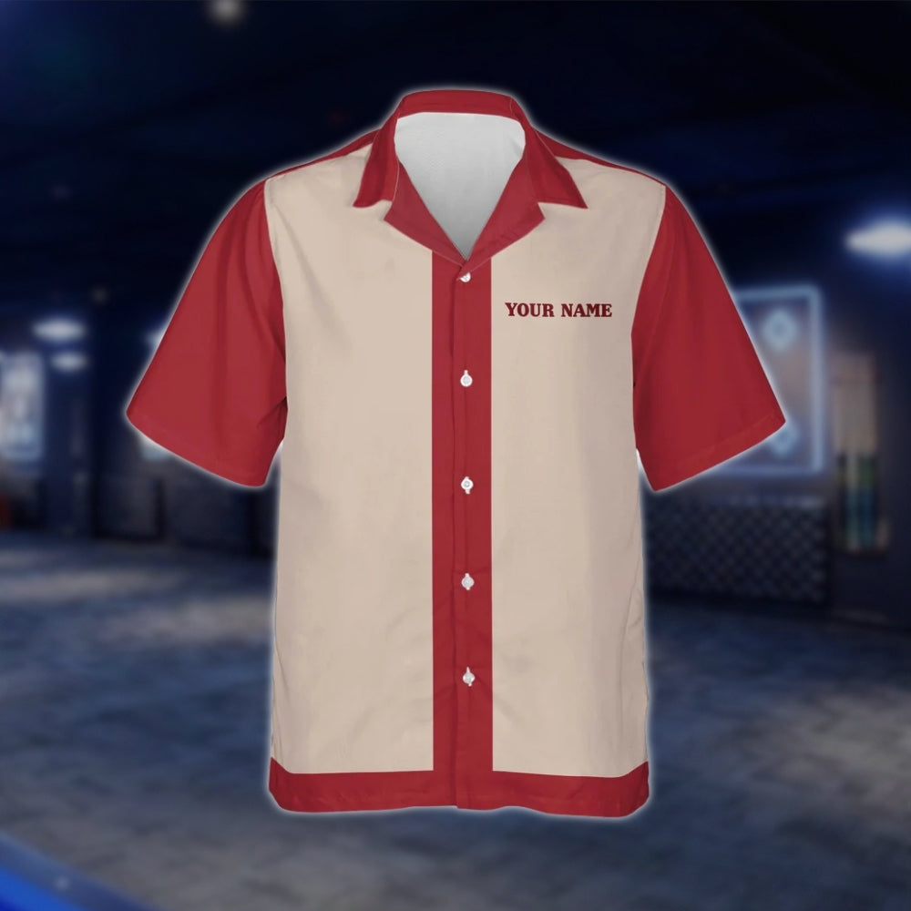 Red And Beige Custom Vintage Bowling Hawaiian Shirt For Men Women, Custom Team Vintage Bowling Shirts BZ0018