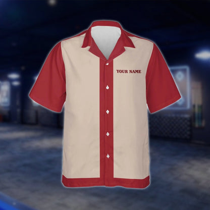 Red And Beige Custom Vintage Bowling Hawaiian Shirt For Men Women, Custom Team Vintage Bowling Shirts BZ0018