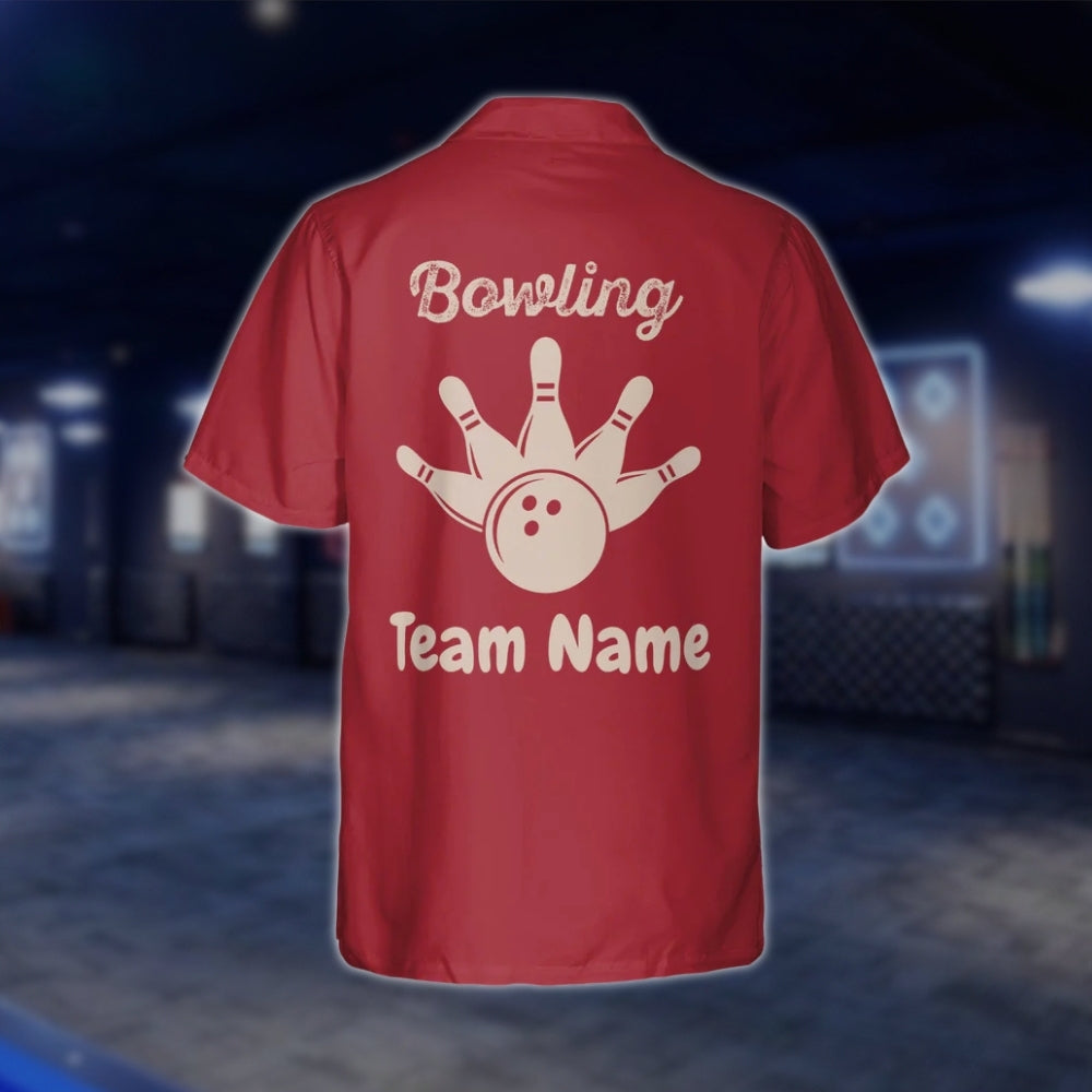 Red And Beige Custom Vintage Bowling Hawaiian Shirt For Men Women, Custom Team Vintage Bowling Shirts BZ0018