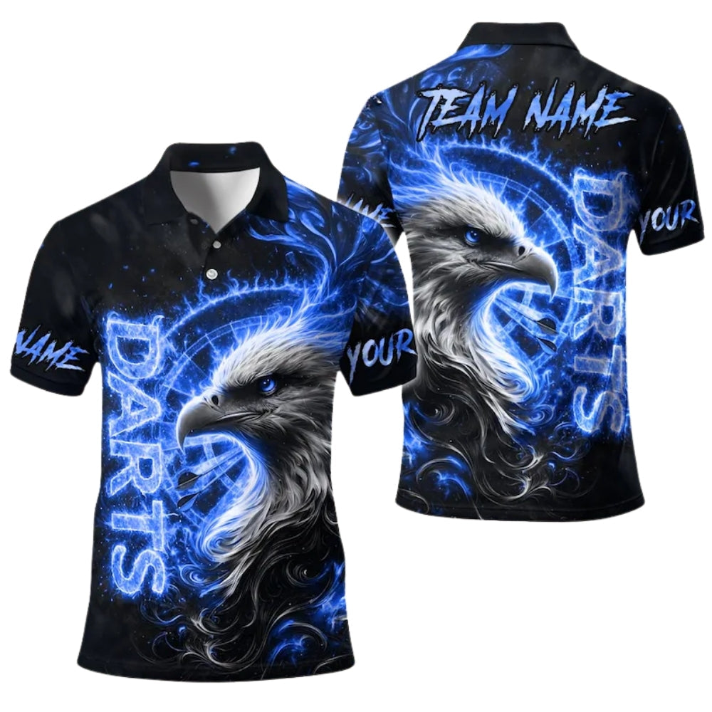 Eagle Blue Flame for Mens Personalized Darts Button Polo