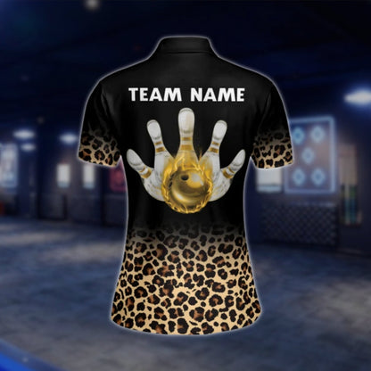 Leopard Flame Ball Custom Womens Bowling Polo Shirt, Custom Leopard Bowling Team Shirts For Ladies BW0163