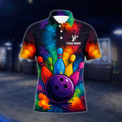 Colorful Smoke Painted Custom Bowling Polo Shirt, Custom Team Bowling Shirts Multicolor BZ0448