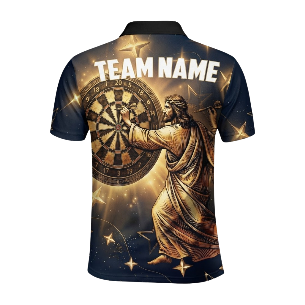 Jesus Gold Black Men Personalized Darts Button Polo