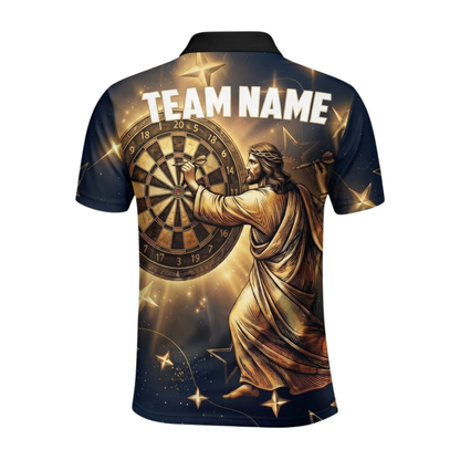 Jesus Gold Black Men Personalized Darts Button Polo