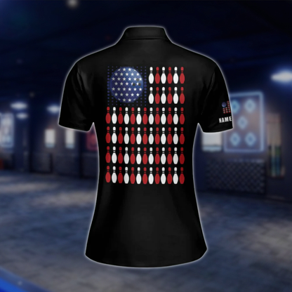 American Flag Custom Womens Bowling Polo Shirts, Custom Patriotic Bowling Shirts Ladies BW0151