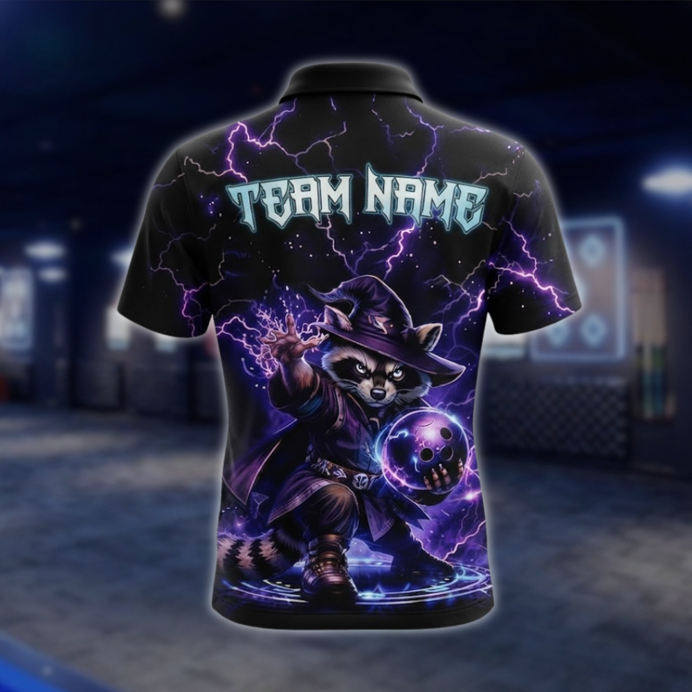 Personalized Raccoon Wizard Thunder Bowling Polo Shirt Men, Custom Raccoon Bowling Team Shirt BZ0939