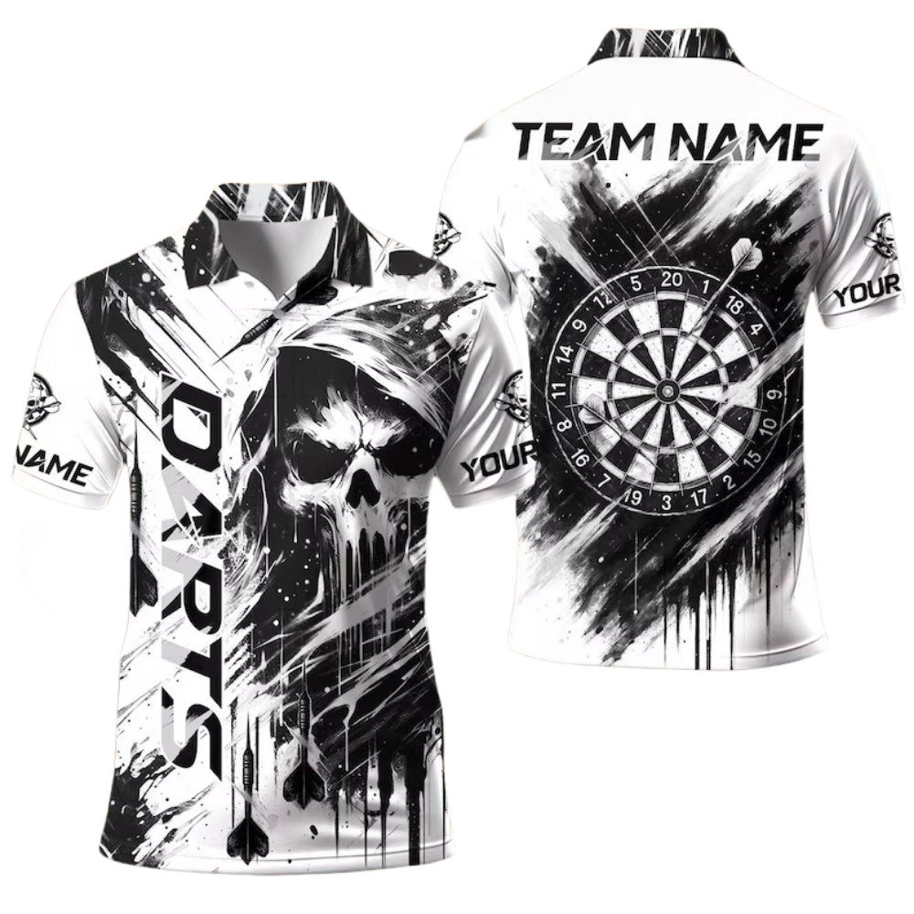 Skull Black and White Personalized Darts Button Polo