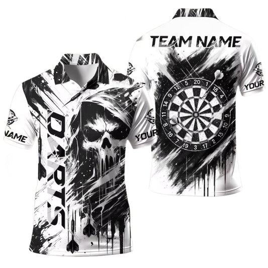 Skull Black and White Personalized Darts Button Polo