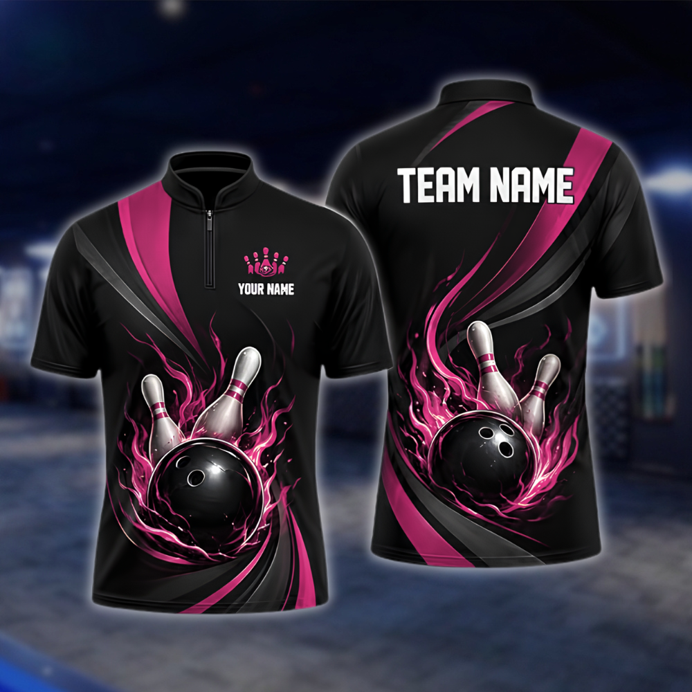 Personalized Flame Red Black Bowling Mens Jersey, Custom Flame Bowling Shirt For Team BZ0923