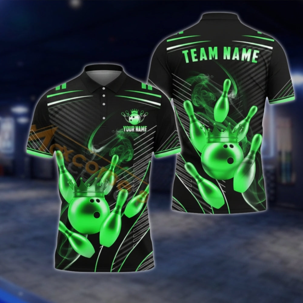 Golden Pins And Ball Custom Team Bowling Polo Shirt For Men, Custom Black Gold Bowling Team Shirts BA0007