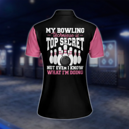 Custom Women's Black And Pink Polo Bowling Team Shirts, Custom Team Bowling Shirt Womens BW0057
