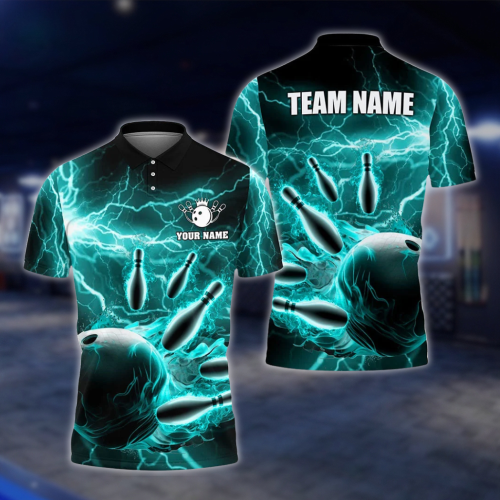 Personalized Thunder Lightning Red And BlackBowling Polo Shirt For Men, Custom Thunder Team Bowling Shirts BZ0739