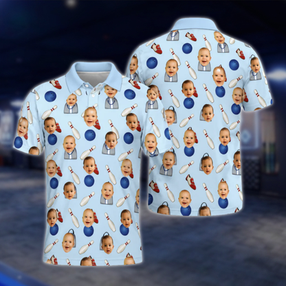 Custom Kid Photo Bowling Polo Shirts For Men, Custom Bowling Shirts With Photo BE0122