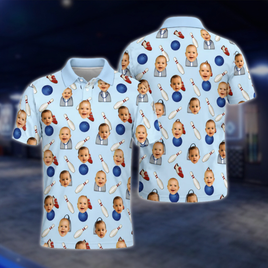 Custom Kid Photo Bowling Polo Shirts For Men, Custom Bowling Shirts With Photo BE0122