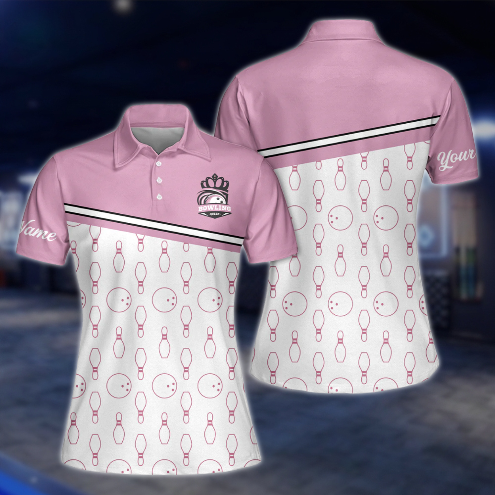 Custom Get Your Mind Out Of The Gutter Women's Pink Bowling Polo Shirt, Custom Funny Bowling Shirts For Ladies BW0055
