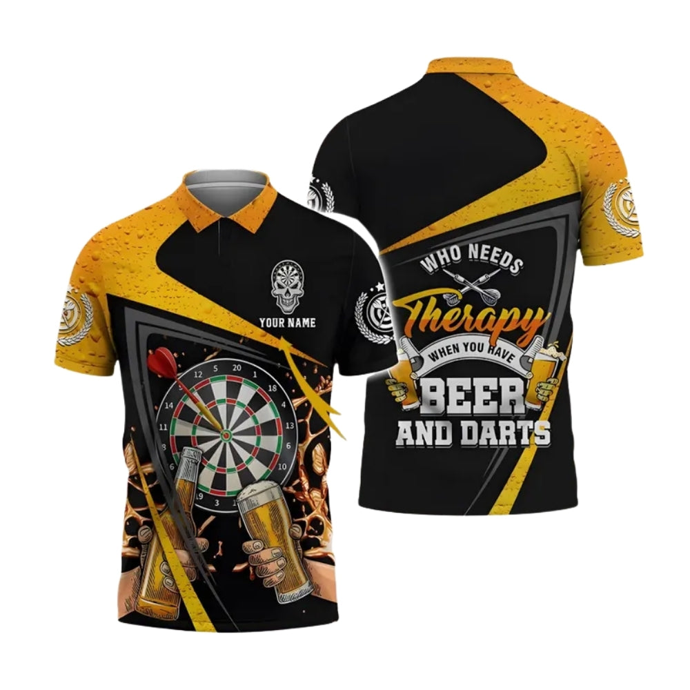 Who Needs Therapy When You Have Beer and Funny Mens Personalized Darts Button Polo