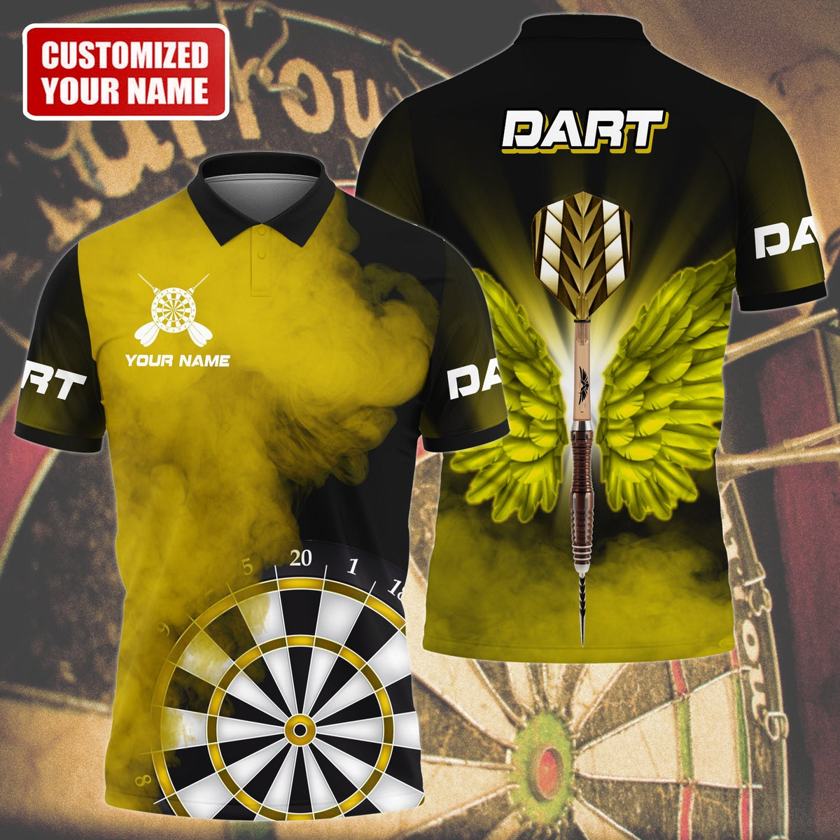 Multi Color Wings Personalized Darts Button Polo
