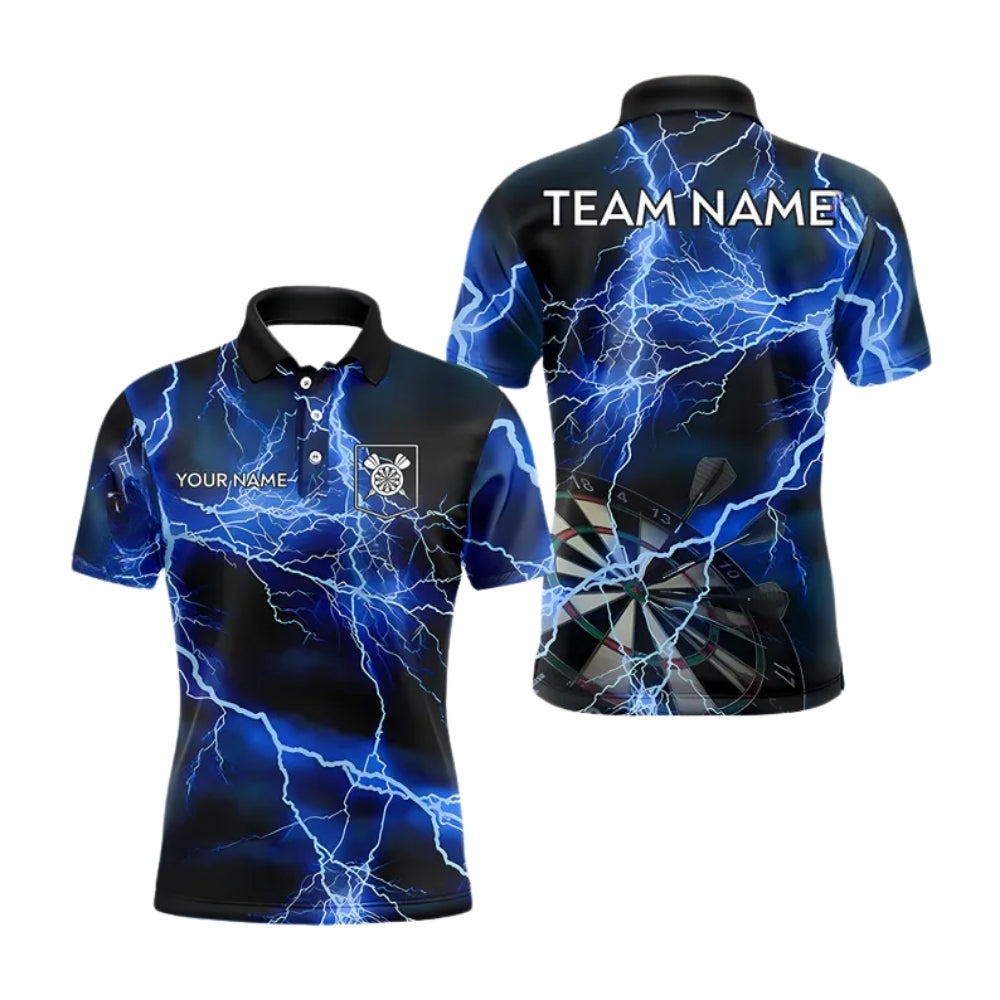 Blue Thunder Lightning Men Personalized Darts Button Polo