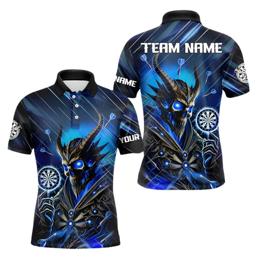 Black Blue Skull Demon Mens Personalized Darts Button Polo