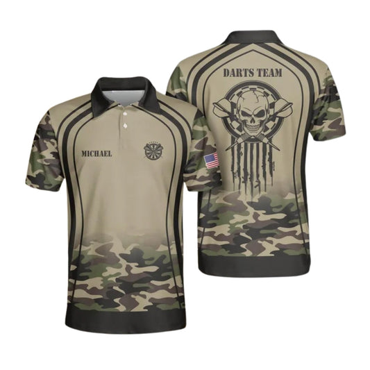 Camouflage Skull Men Personalized Darts Button Polo
