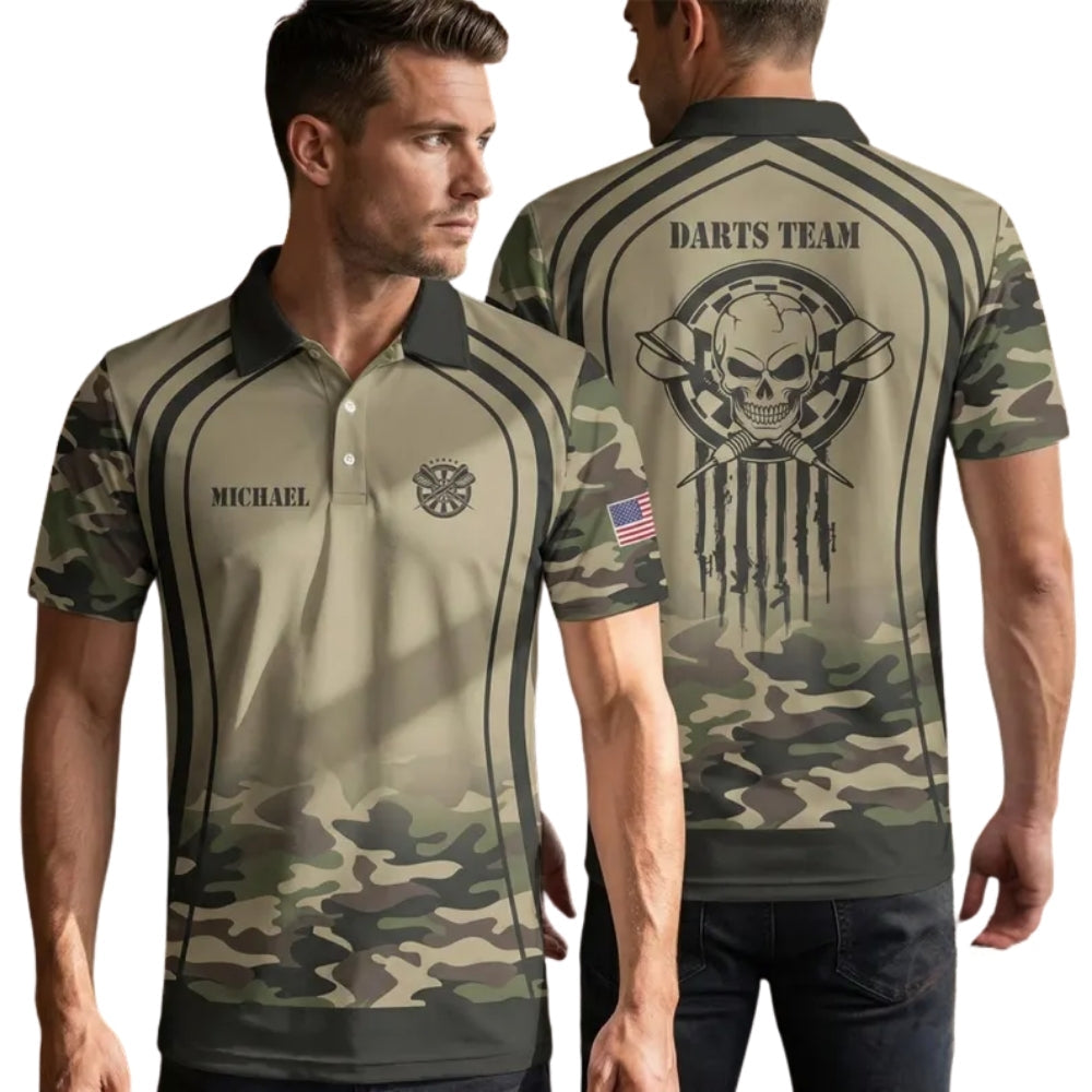 Camouflage Skull Men Personalized Darts Button Polo