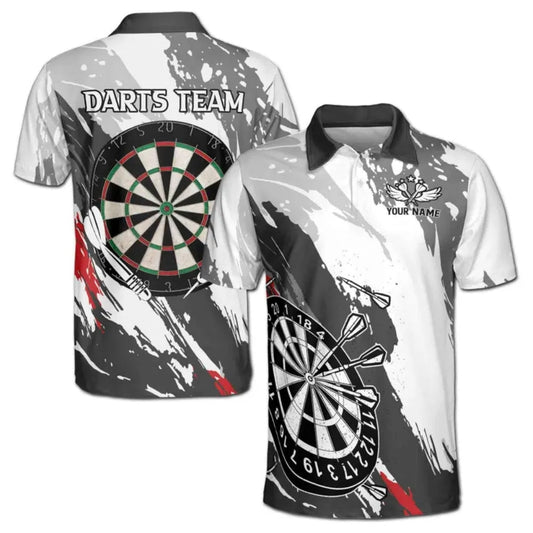 Black and White Grunge Team Mens Personalized Darts Button Polo