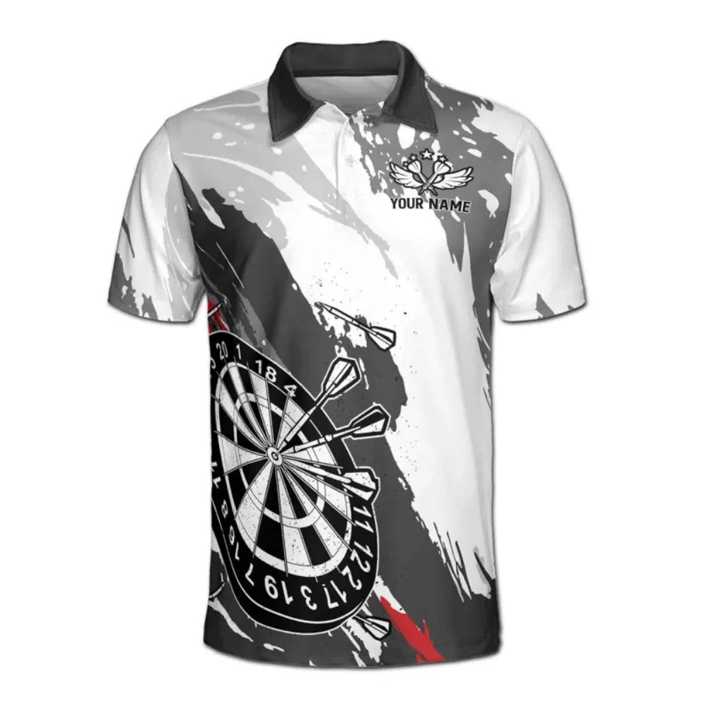 Black and White Grunge Team Mens Personalized Darts Button Polo