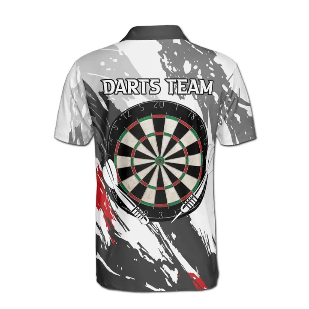 Black and White Grunge Team Mens Personalized Darts Button Polo