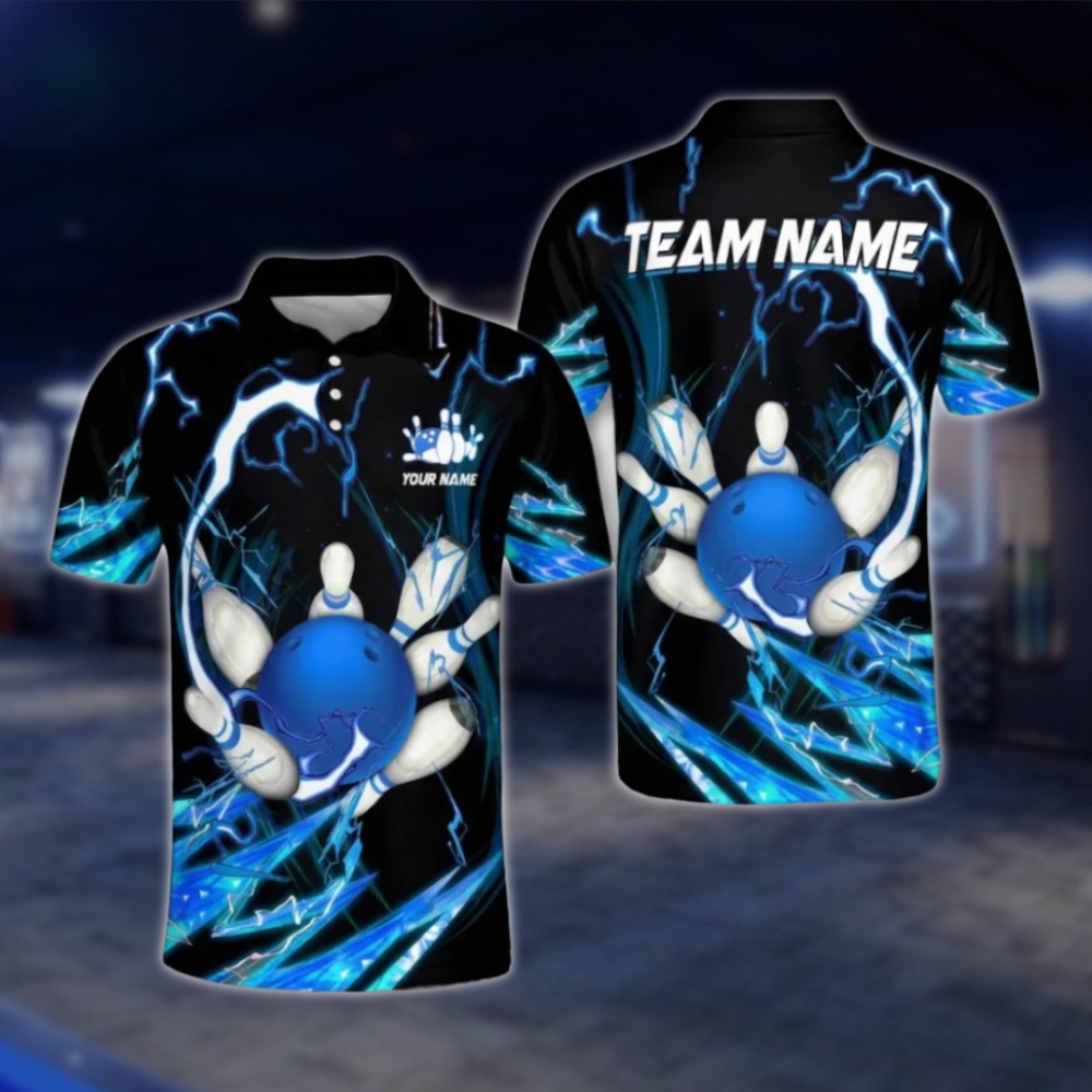 Custom Team Blue Black Bowling Polo Shirts For Men, Custom Bowling Shirts BO0096