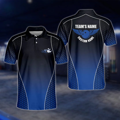 Blue Black Custom Team Bowling Mens Polo Shirt, Custom Bowling Shirts BM0091