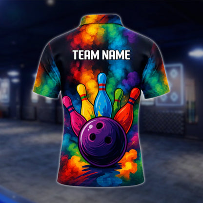 Colorful Smoke Painted Custom Bowling Polo Shirt, Custom Team Bowling Shirts Multicolor BZ0448