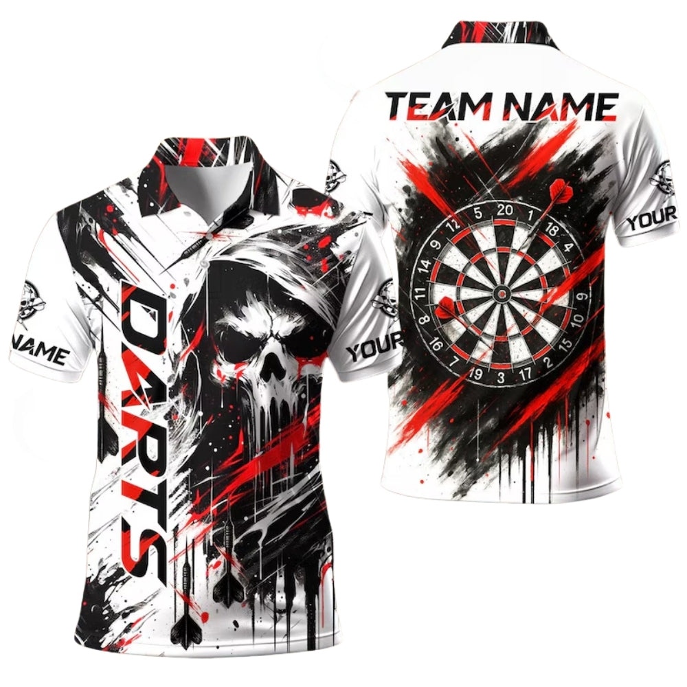 Skull Black and White Personalized Darts Button Polo